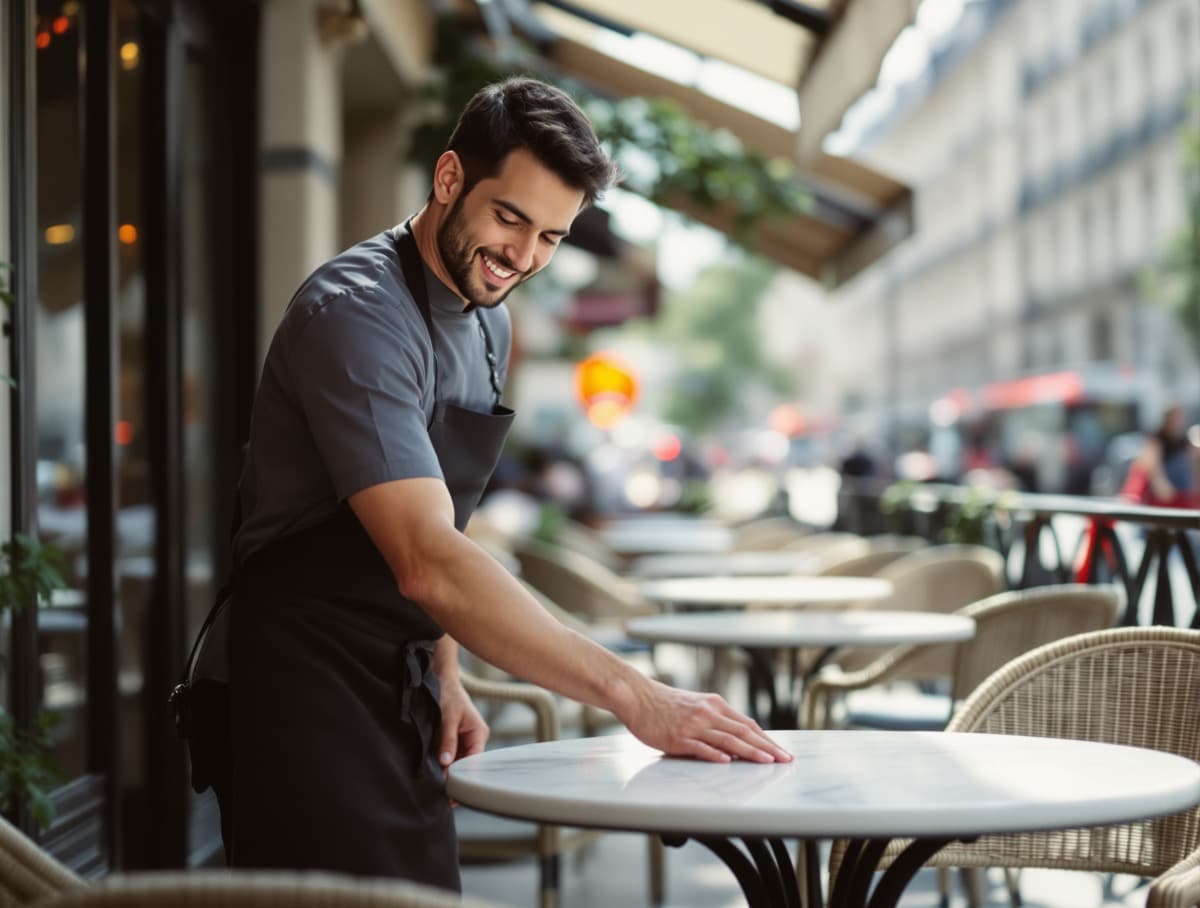 Un serveur en terrasse de café